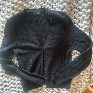 GAP Black Open Knit Button Cardigan